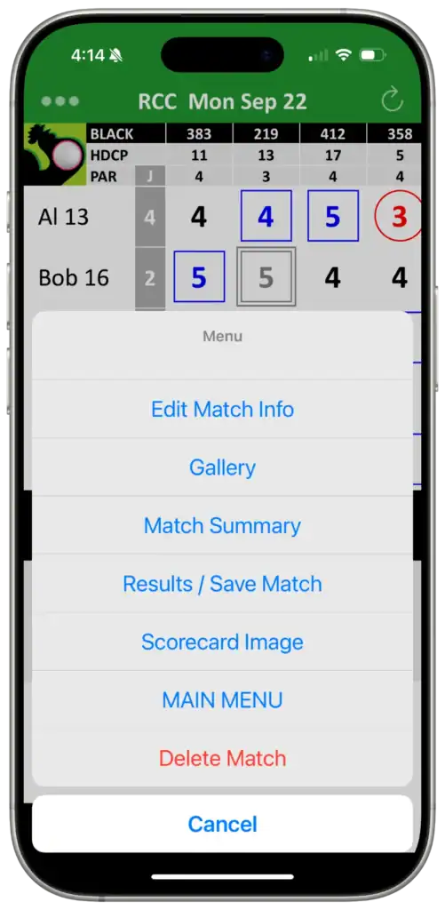 Scorecard Menu